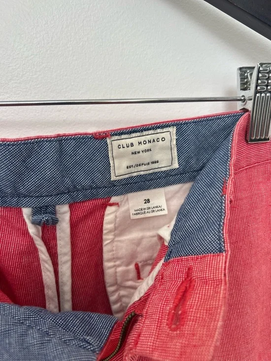 Club Monaco Men’s Red Chino Shorts Size 28 Cotton Summer Casual Preppy - Picture 3 of 4